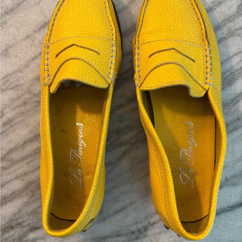 La Parigina golden yellow pebbled leather loafers Italian driving shoes size 8 - Picture 4 of 8
